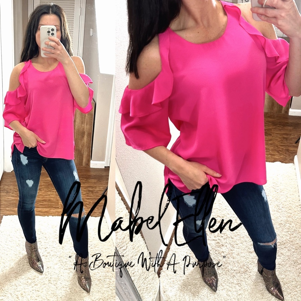 UMGEE Flirty Hot pink cold shoulder ruffled sleeve detailing size Small